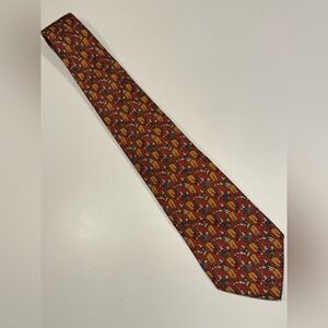 SALVATORE FERRAGAMO Golf Design Men's Luxury Silk Neck Tie Red Multi Color